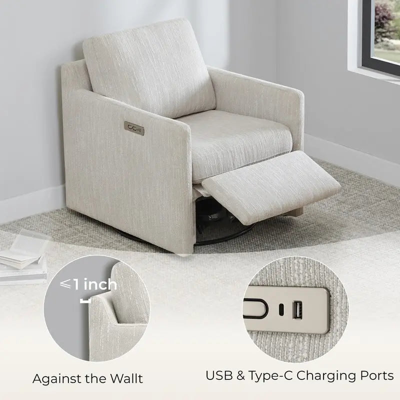 Fauteuil inclinable pivotant électrique avec ports USB et Type-C | Peu encombrant