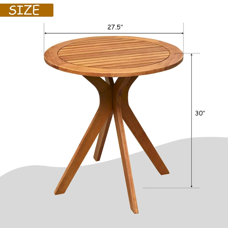 Table de bistrot ronde de 27" en bois d'eucalyptus massif pour l'intérieur et l'extérieur
