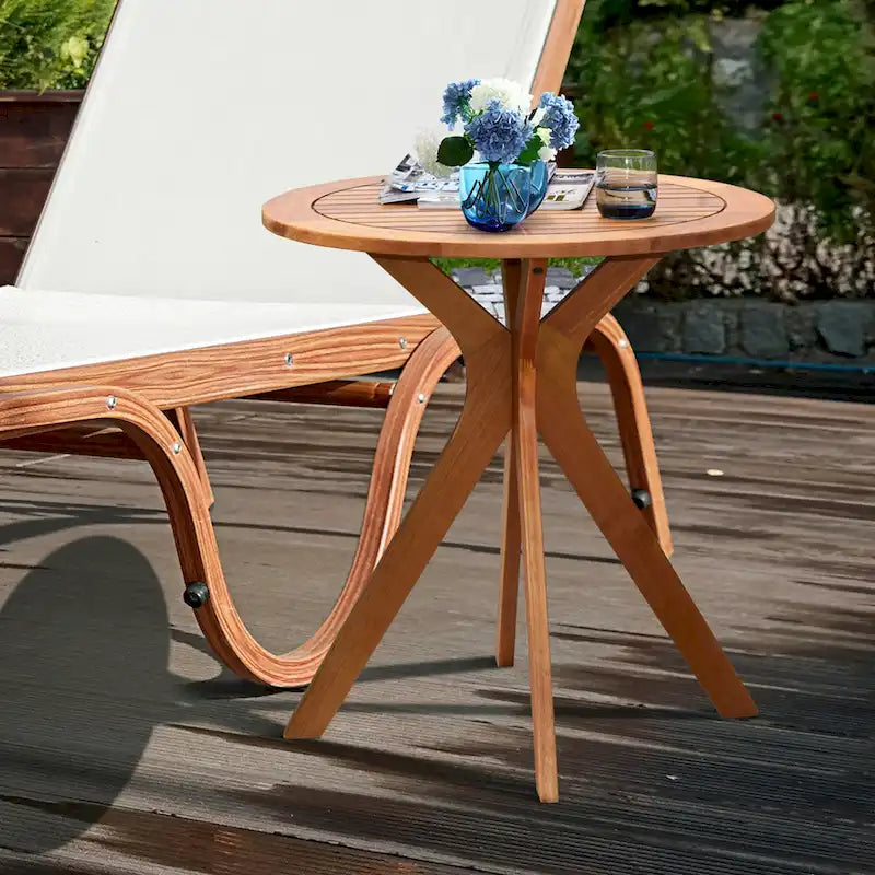 Table de bistrot ronde de 27" en bois d'eucalyptus massif pour l'intérieur et l'extérieur