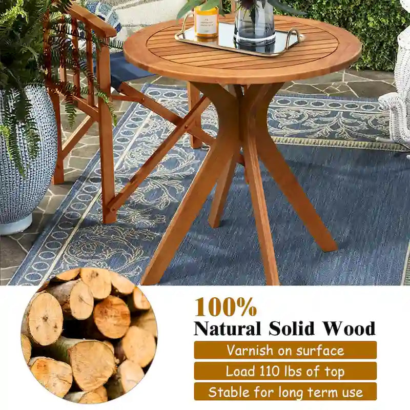 Table de bistrot ronde de 27" en bois d'eucalyptus massif pour l'intérieur et l'extérieur