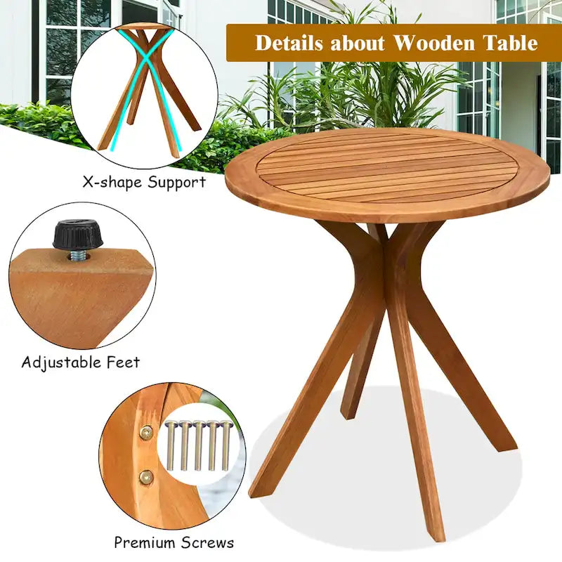 Table de bistrot ronde de 27" en bois d'eucalyptus massif pour l'intérieur et l'extérieur
