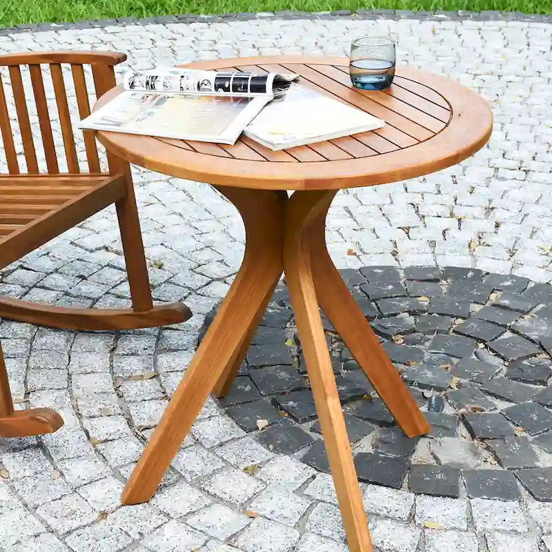 Table de bistrot ronde de 27" en bois d'eucalyptus massif pour l'intérieur et l'extérieur