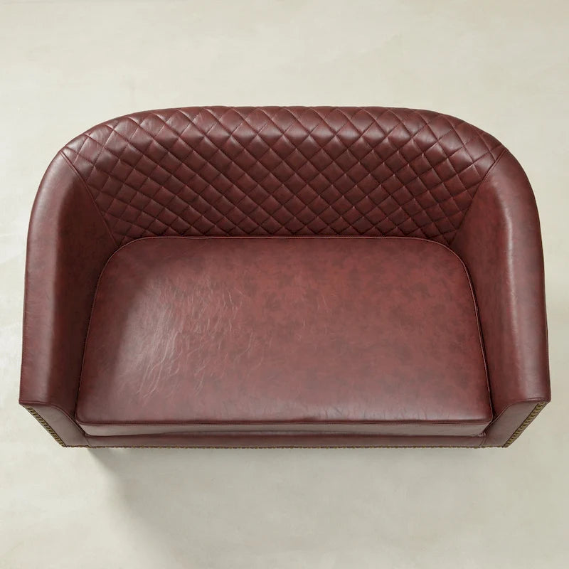 Causeuse touffetée en simili-cuir en forme de tonneau de 50" avec rivets en laiton