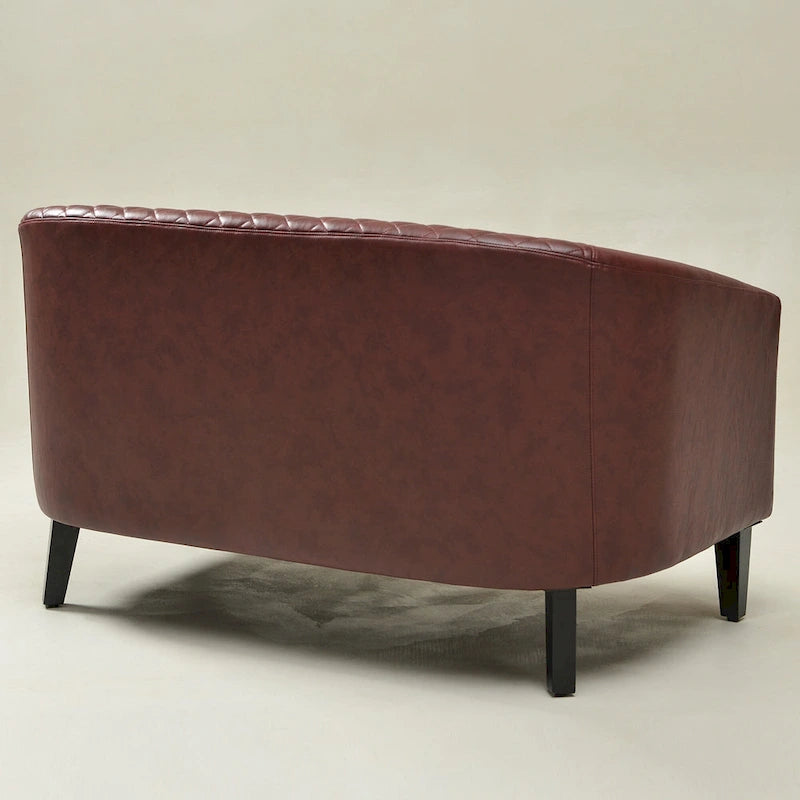 Causeuse touffetée en simili-cuir en forme de tonneau de 50" avec rivets en laiton