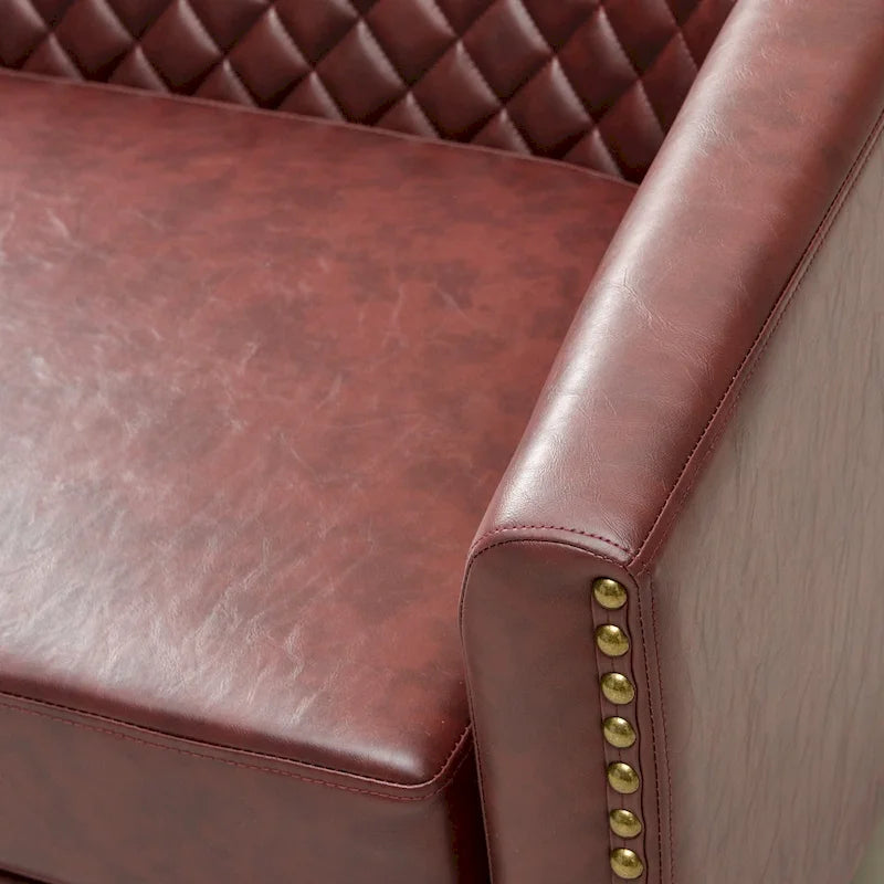 Causeuse touffetée en simili-cuir en forme de tonneau de 50" avec rivets en laiton