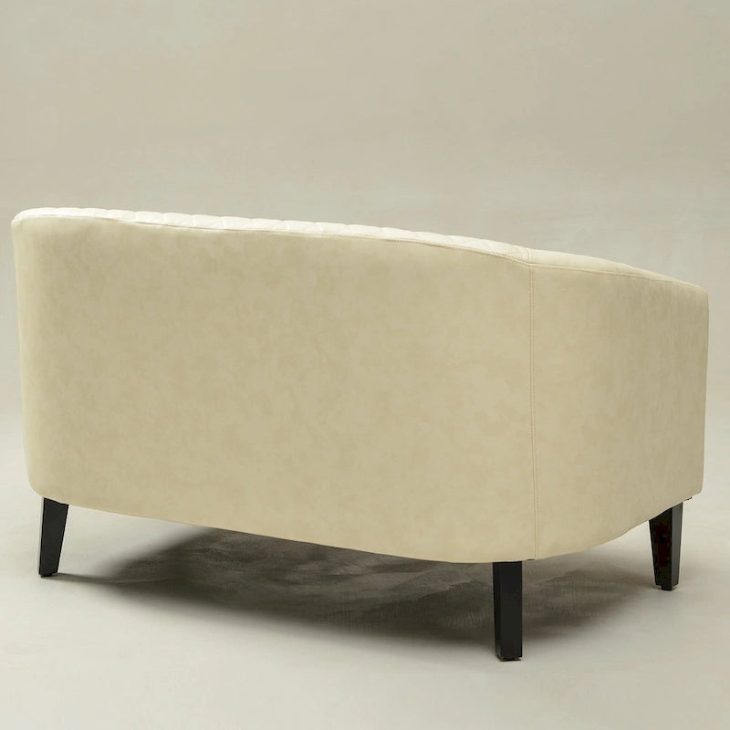 Causeuse touffetée en simili-cuir en forme de tonneau de 50" avec rivets en laiton