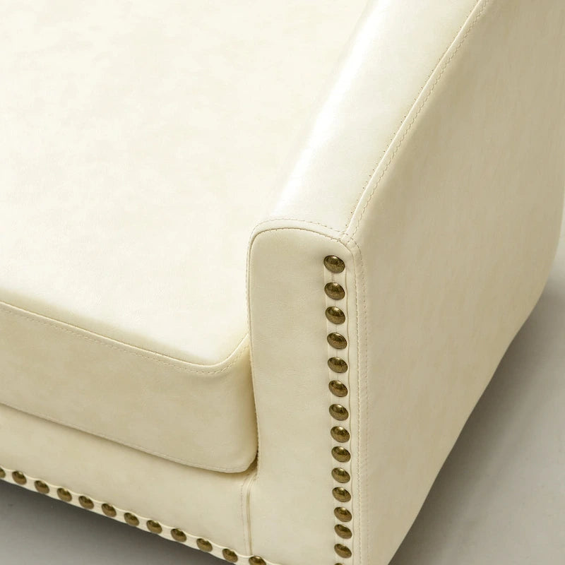 Causeuse touffetée en simili-cuir en forme de tonneau de 50" avec rivets en laiton