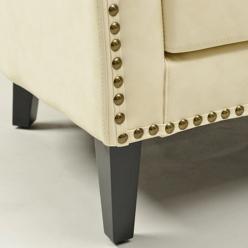 Causeuse touffetée en simili-cuir en forme de tonneau de 50" avec rivets en laiton