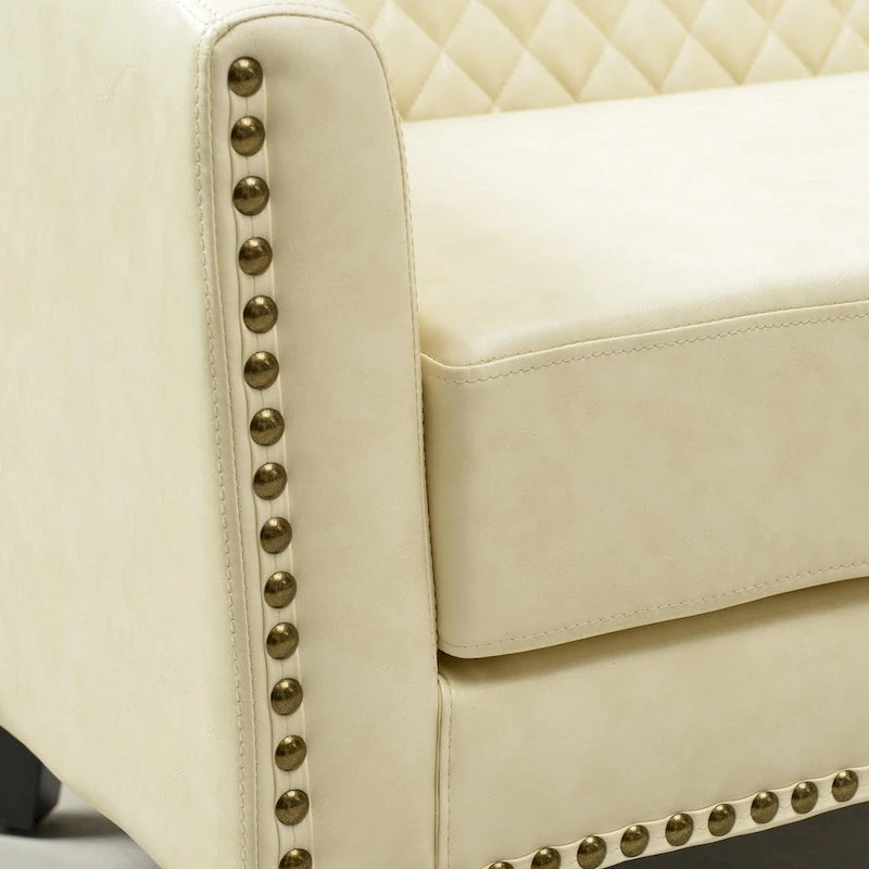 Causeuse touffetée en simili-cuir en forme de tonneau de 50" avec rivets en laiton