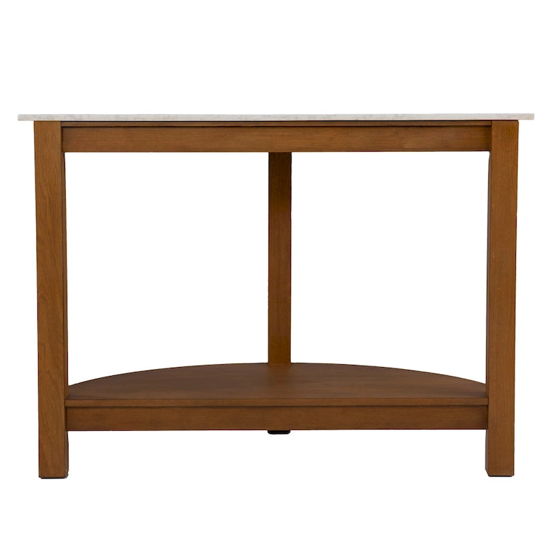 Console avec plateau à effet marbre à deux niveaux et étagère en bois