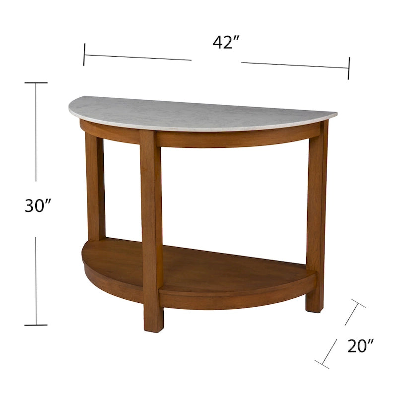 Console avec plateau à effet marbre à deux niveaux et étagère en bois