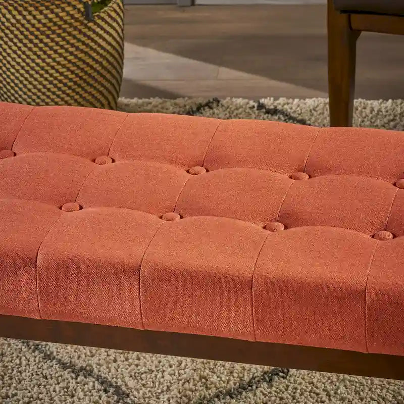 Banc ottoman capitonné en tissu | Cadre en bois d'hévéa