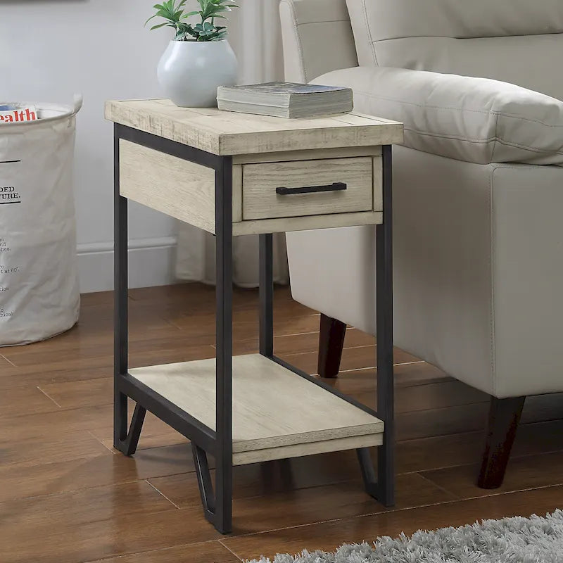 Table d'appoint rustique à 1 tiroir avec étagère inférieure