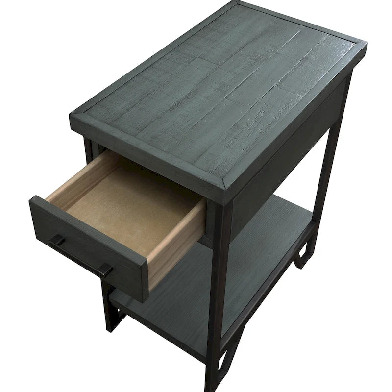 Table d'appoint rustique à 1 tiroir avec étagère inférieure