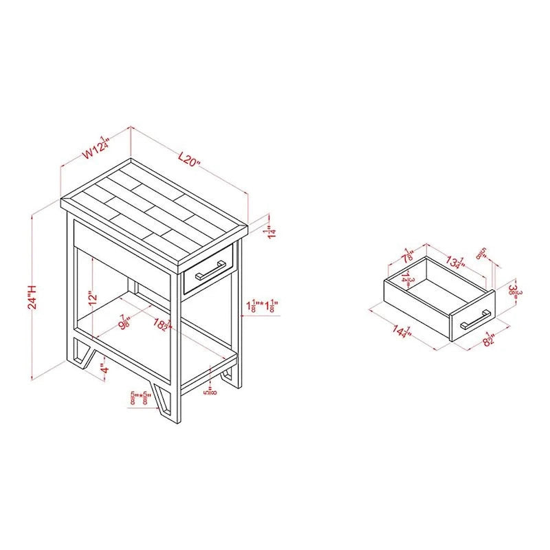 Table d'appoint rustique à 1 tiroir avec étagère inférieure