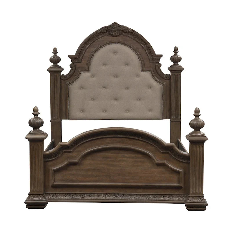 Lit à baldaquin rembourré au fini châtaignier | Bois d'hévéa et hickory