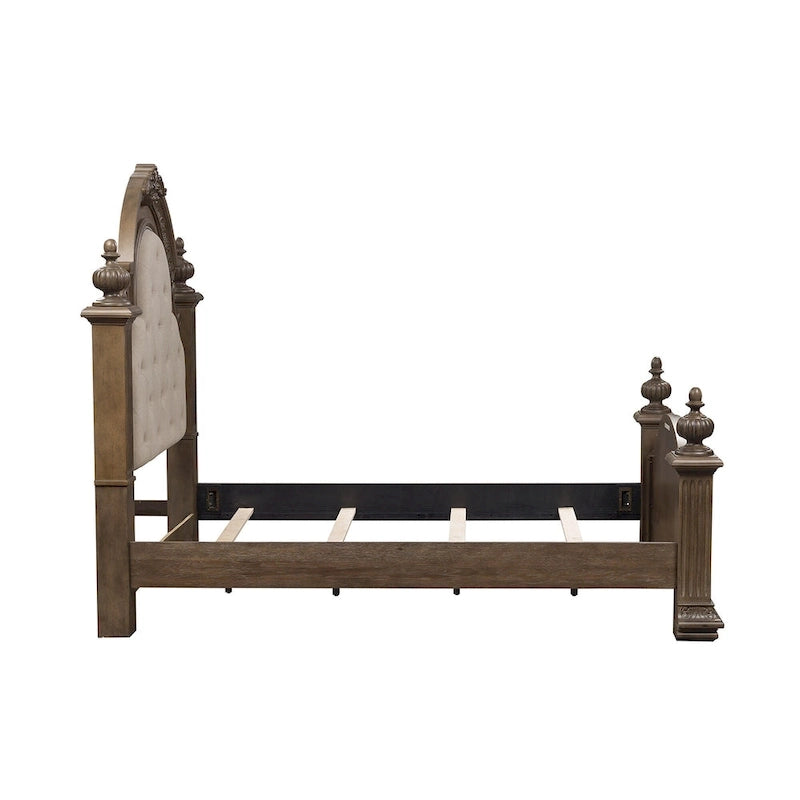 Lit à baldaquin rembourré au fini châtaignier | Bois d'hévéa et hickory