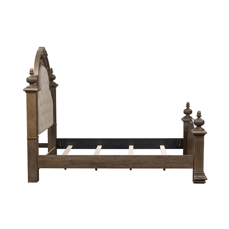 Lit à baldaquin rembourré au fini châtaignier | Bois d'hévéa et hickory