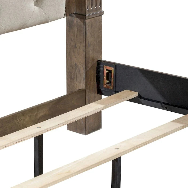 Lit à baldaquin rembourré au fini châtaignier | Bois d'hévéa et hickory