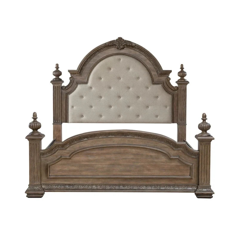 Lit à baldaquin rembourré au fini châtaignier | Bois d'hévéa et hickory