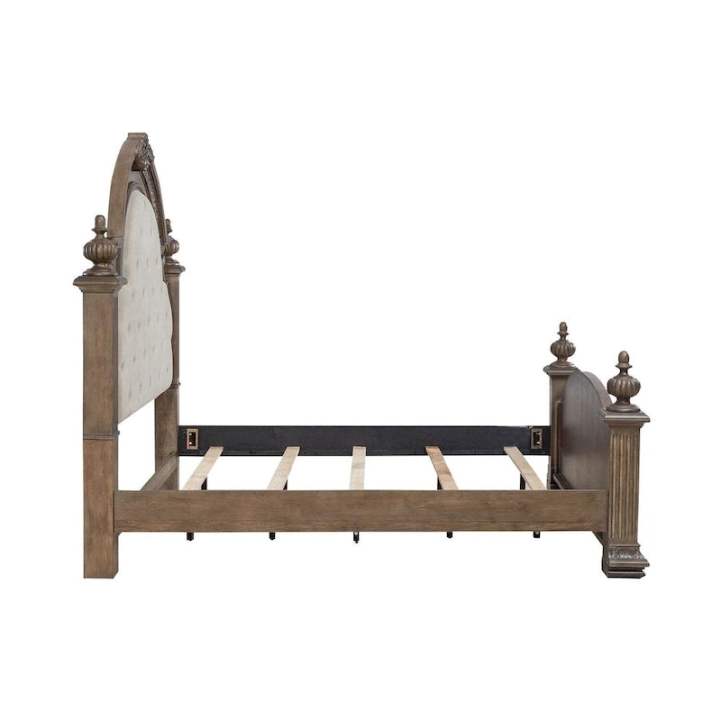 Lit à baldaquin rembourré au fini châtaignier | Bois d'hévéa et hickory