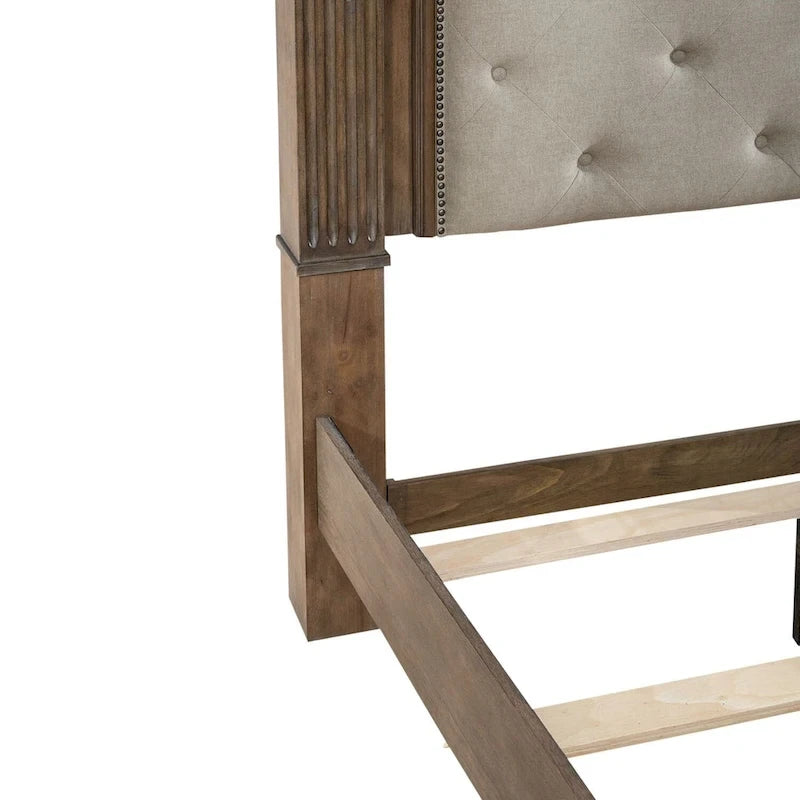Lit à baldaquin rembourré au fini châtaignier | Bois d'hévéa et hickory