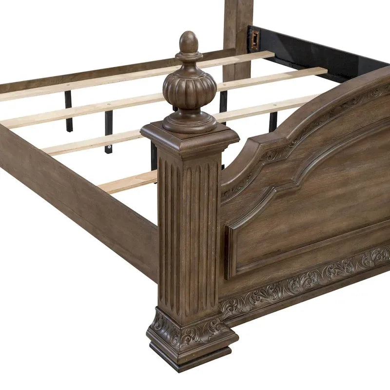 Lit à baldaquin rembourré au fini châtaignier | Bois d'hévéa et hickory