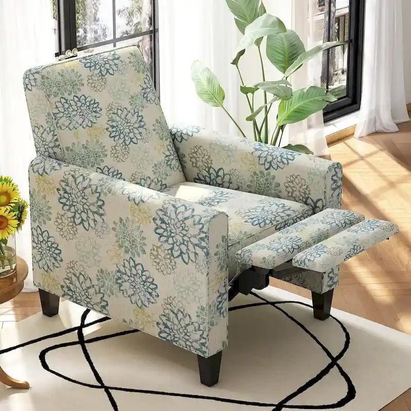 Fauteuil inclinable club fleuri beige clair et bleu