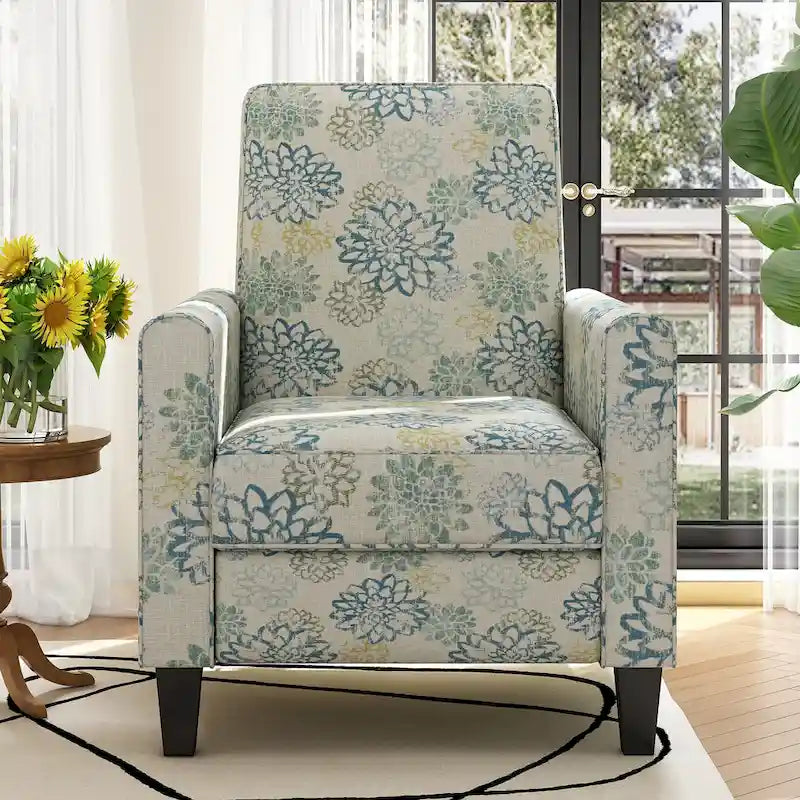 Fauteuil inclinable club fleuri beige clair et bleu