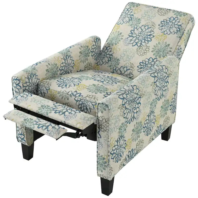 Fauteuil inclinable club fleuri beige clair et bleu