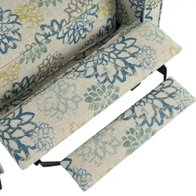 Fauteuil inclinable club fleuri beige clair et bleu