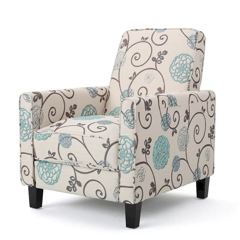 Fauteuil inclinable club fleuri beige clair et bleu
