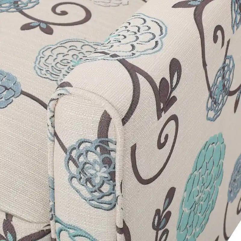 Fauteuil inclinable club fleuri beige clair et bleu