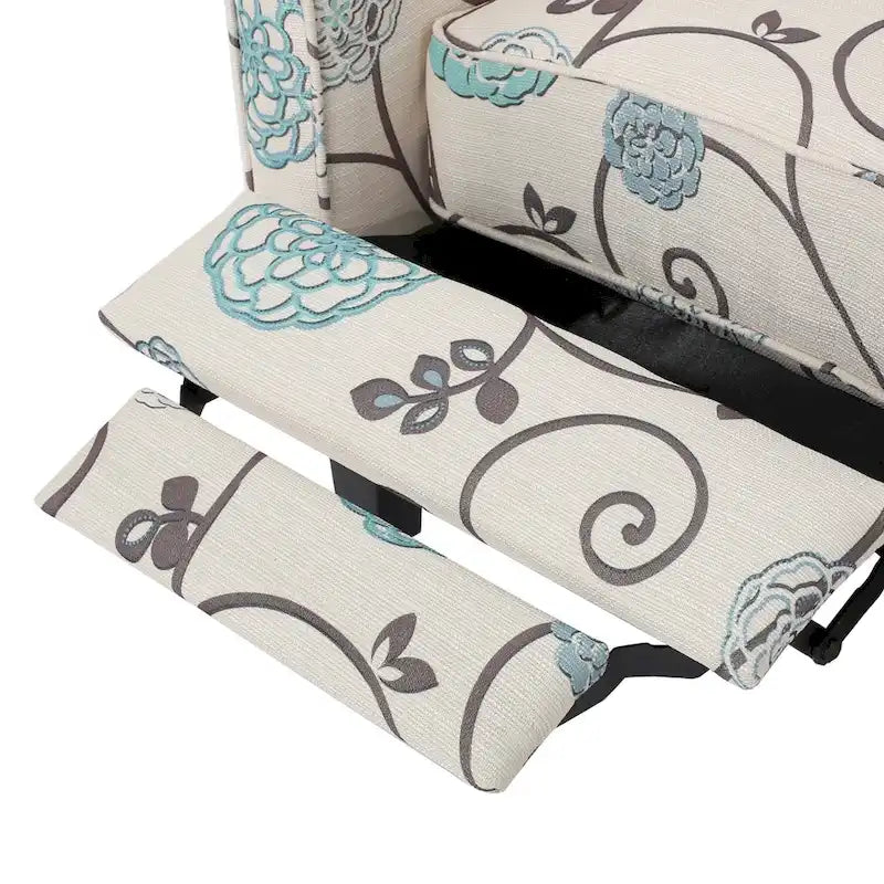 Fauteuil inclinable club fleuri beige clair et bleu