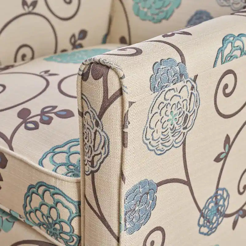 Fauteuil inclinable club fleuri beige clair et bleu
