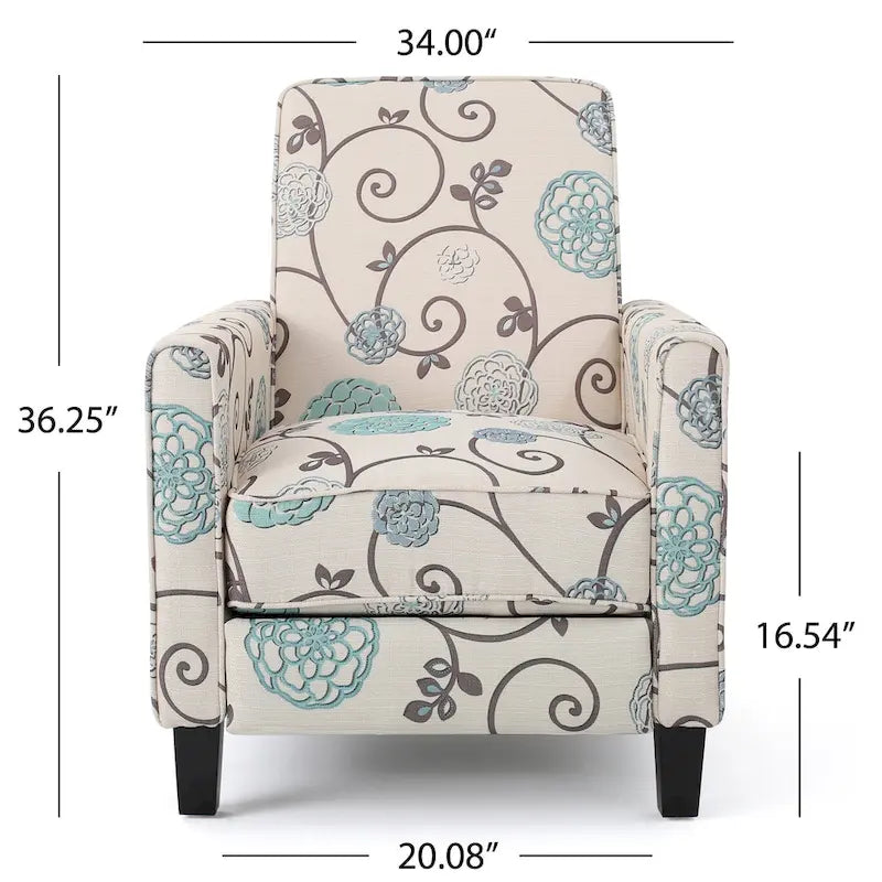 Fauteuil inclinable club fleuri beige clair et bleu