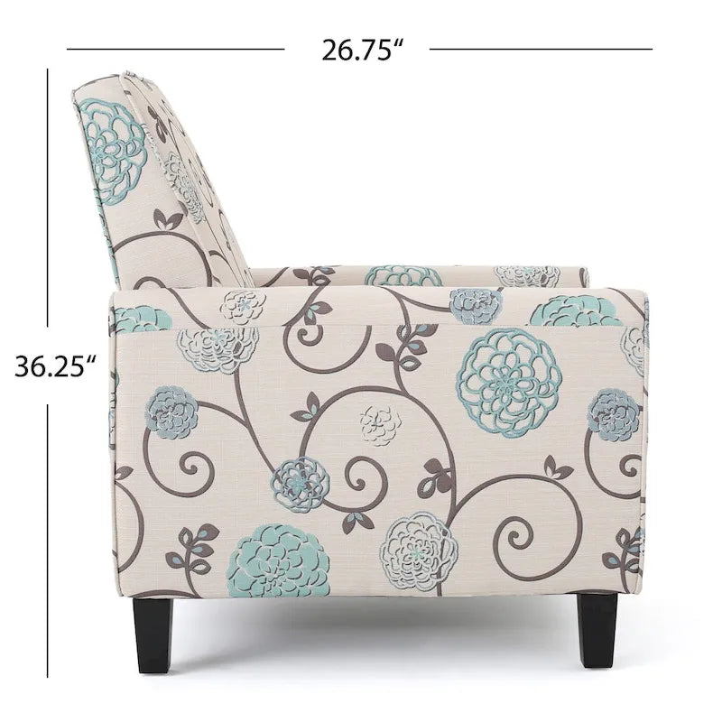 Fauteuil inclinable club fleuri beige clair et bleu