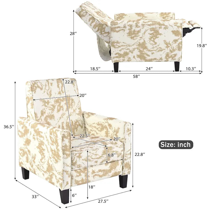 Fauteuil inclinable club fleuri beige clair et bleu
