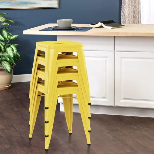 Backless Industrial Metal Bar Stool Kitchen Stackable Kids Stools Short Stools Metal Dining Chairs Set of 4 - 18inch