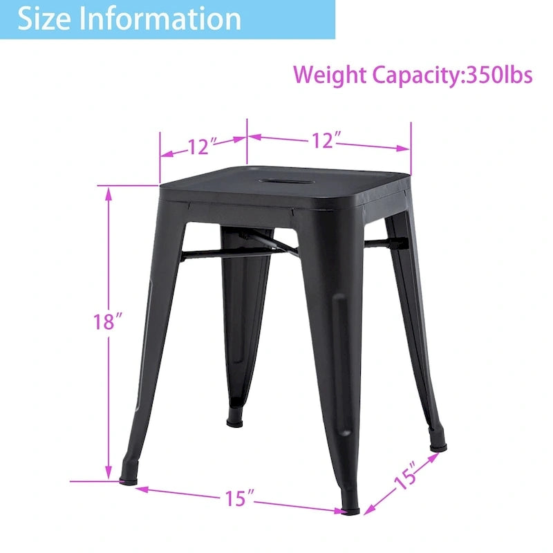 Tabourets de bar industriels en métal sans dossier de 45,7 cm, empilables, lot de 4