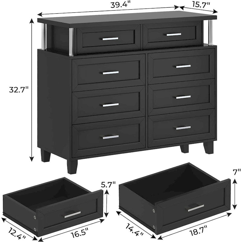 Commode 8 tiroirs avec lumières LED RGB et design à colonnes