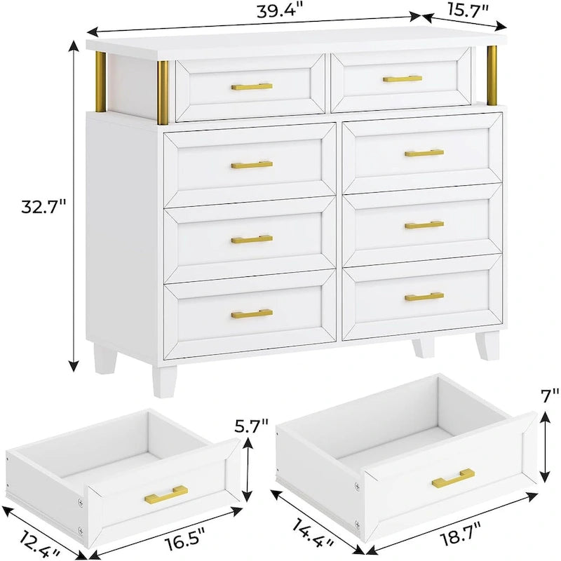 Commode 8 tiroirs avec lumières LED RGB et design à colonnes