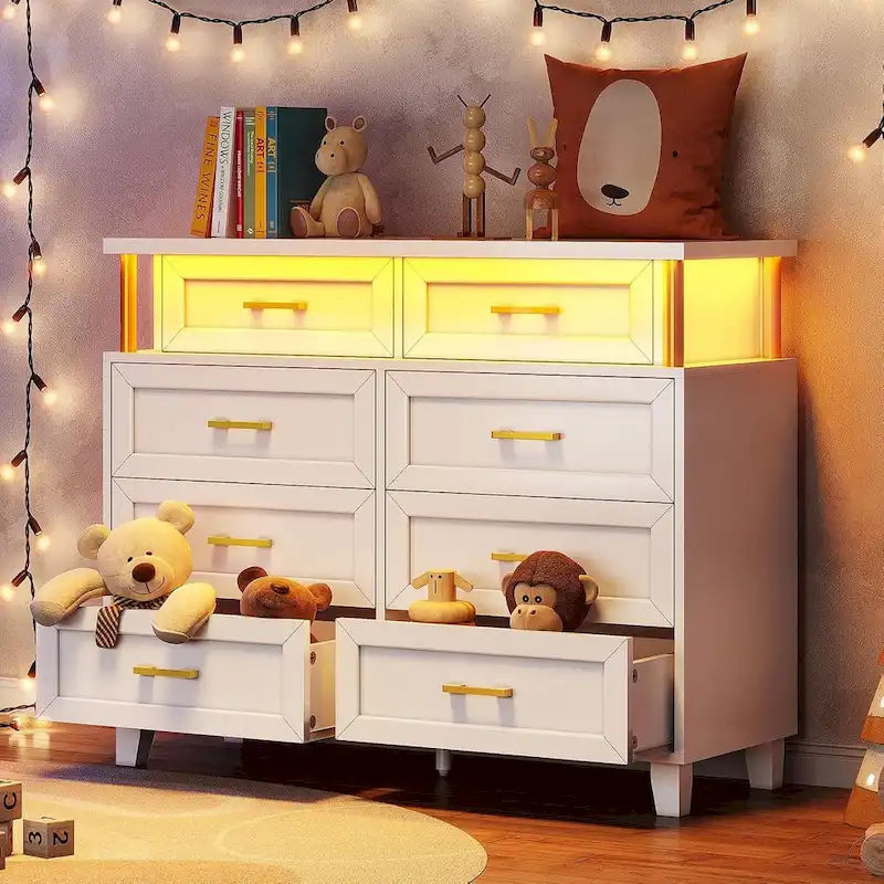 Commode 8 tiroirs avec lumières LED RGB et design à colonnes