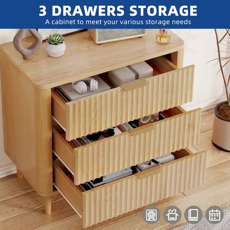 Commode moderne à 3 tiroirs cannelés