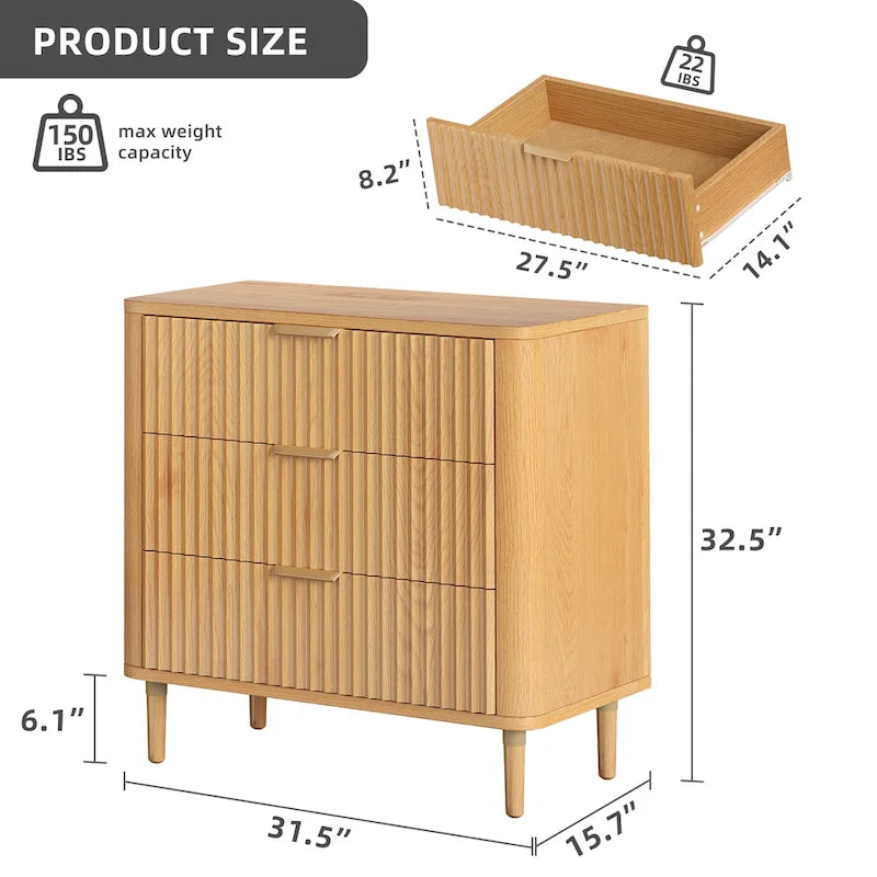 Commode moderne à 3 tiroirs cannelés
