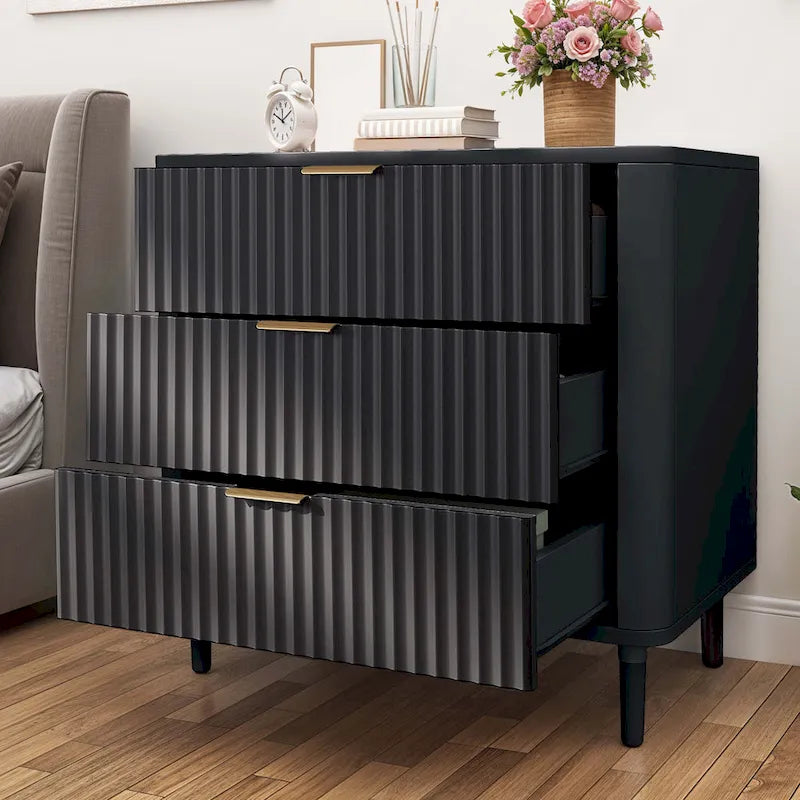 Commode moderne à 3 tiroirs cannelés