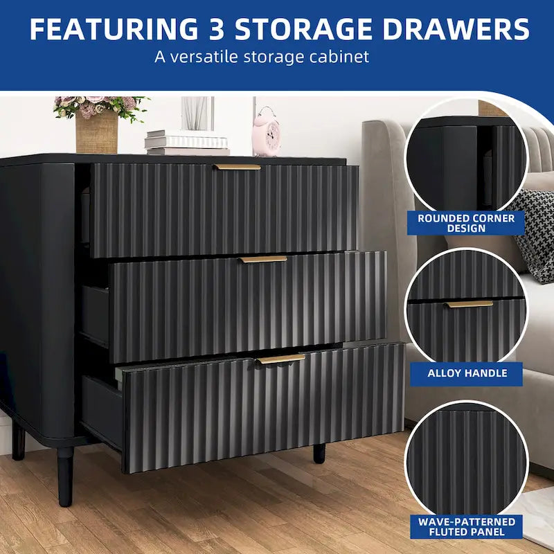 Commode moderne à 3 tiroirs cannelés