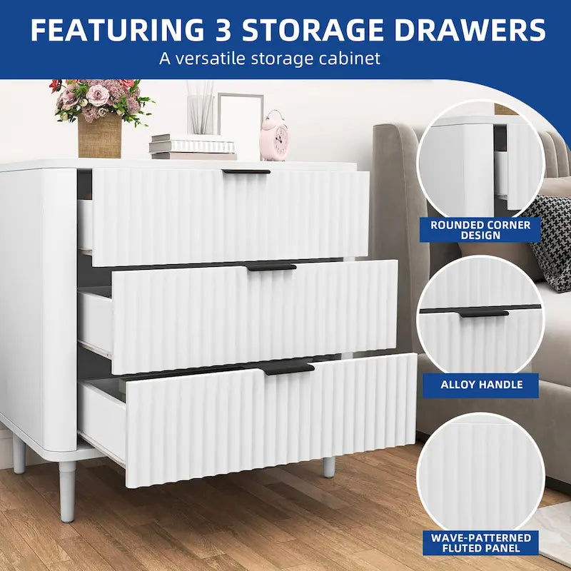 Commode moderne à 3 tiroirs cannelés