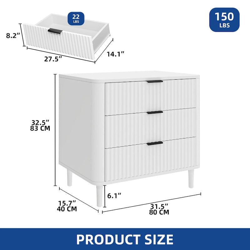Commode moderne à 3 tiroirs cannelés