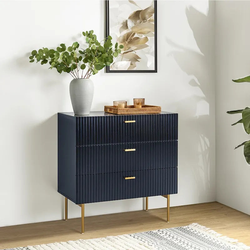 Table de chevet commode moderne à 3 tiroirs avec pieds en métal